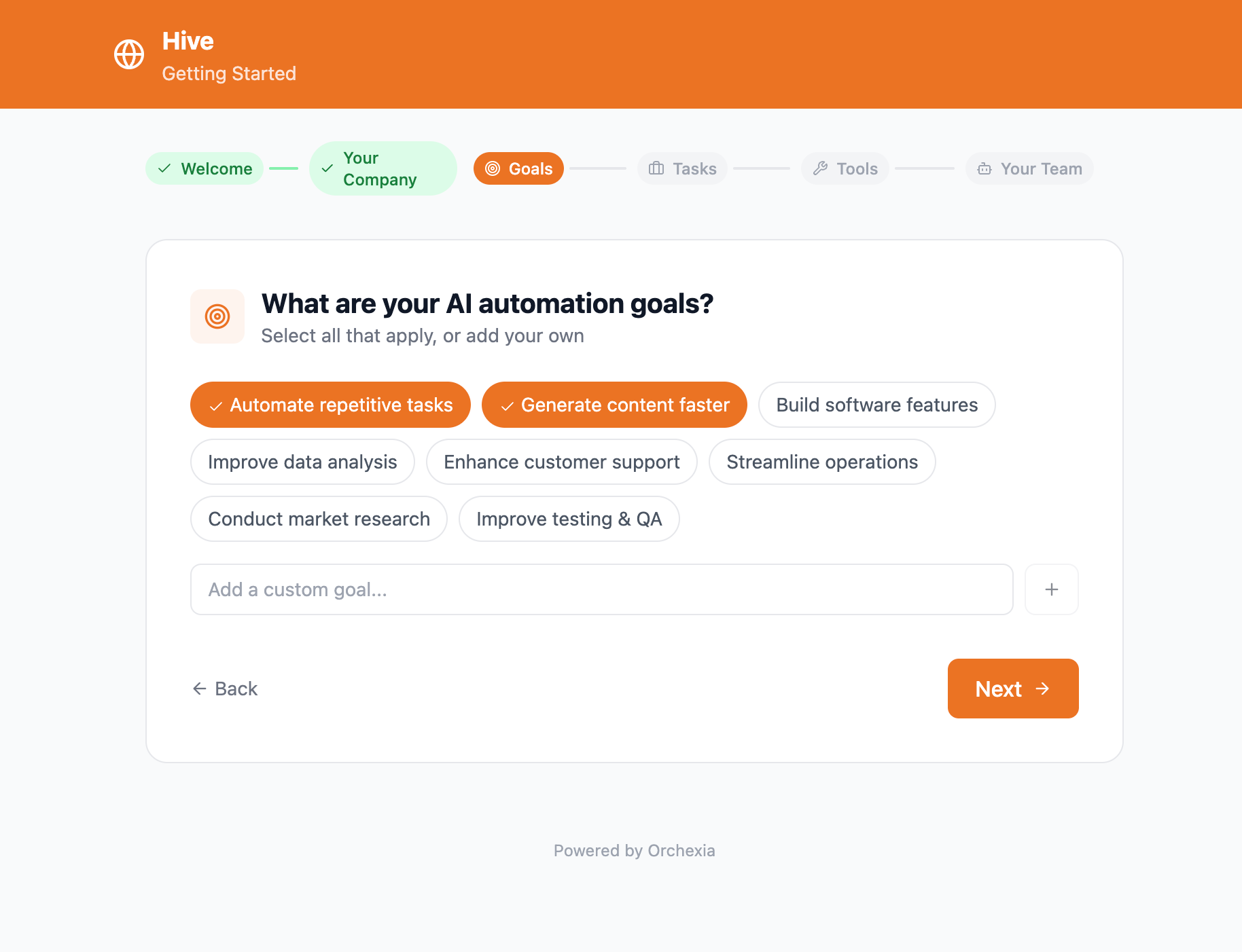Orchexia Onboarding — Select AI automation goals
