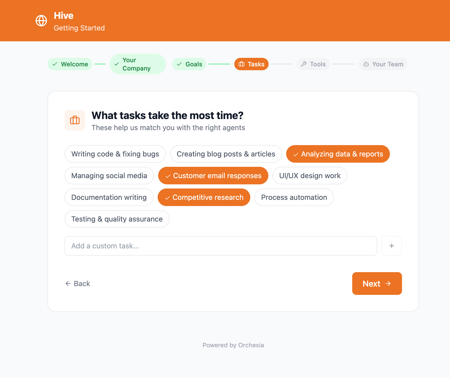 Orchexia Onboarding — Select time-consuming tasks for AI